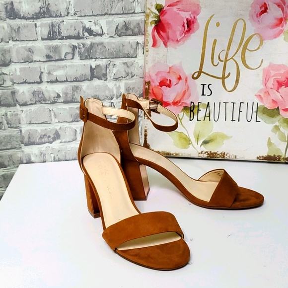 Bershka Shoes - Bershka Brown Suede Block Heel Ankle Strap